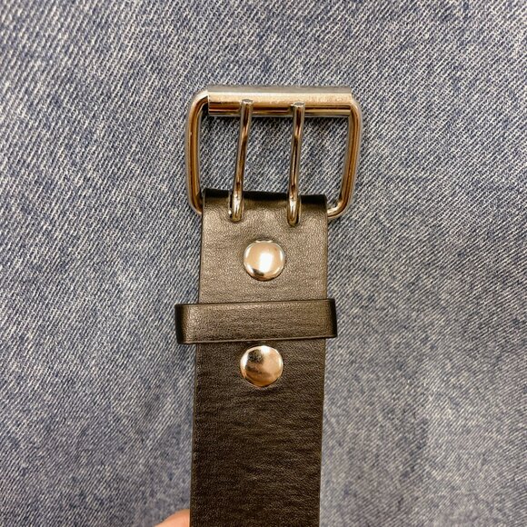 Leather belt black NEW large size 38-40 double grommet belt - Picture 4 of 7